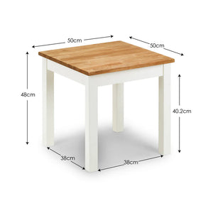 Small table with dimensions labeled on a white background