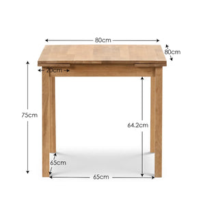 Wooden table with dimensions marked on a white background