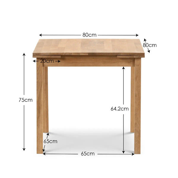 Wooden table with dimensions marked on a white background