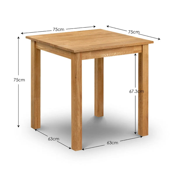 Wooden table with dimensions marked on a white background