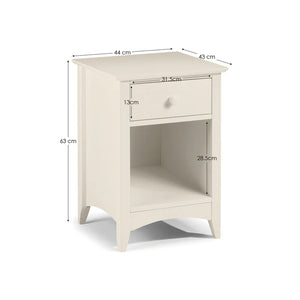 White nightstand with dimensions labeled on a white background