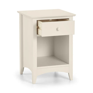 White nightstand with a drawer on a white background