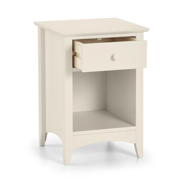 White nightstand with a drawer on a white background