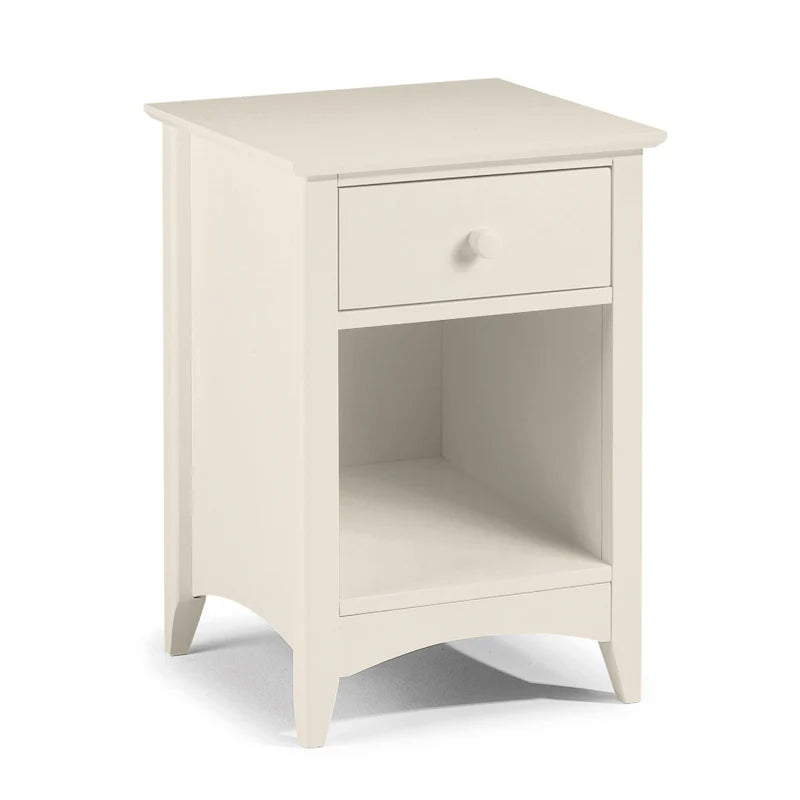 White nightstand with a drawer on a white background