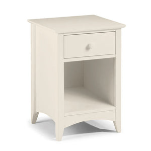 White nightstand with a drawer on a white background
