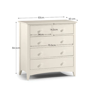 White dresser with dimensions labeled on a white background