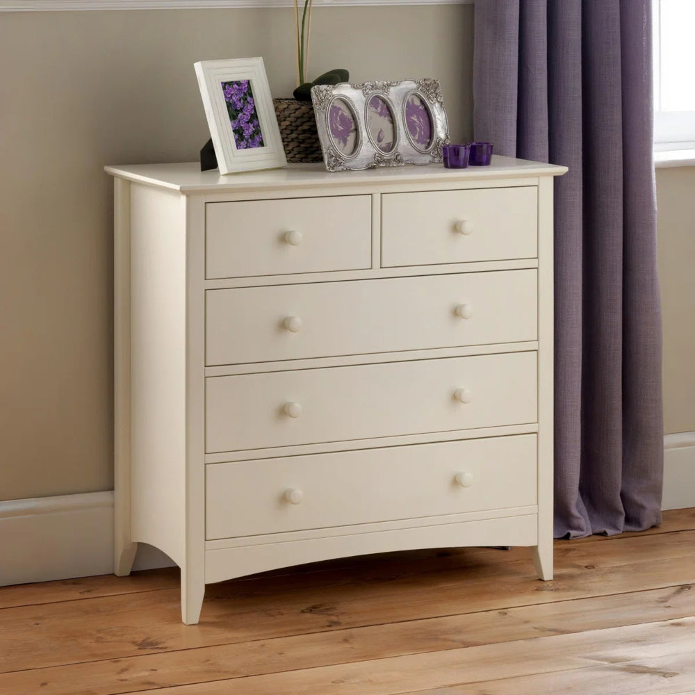 White dresser with 3+2 drawers on a white background