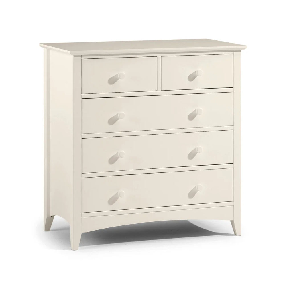 White dresser with 3+2 drawers on a white background