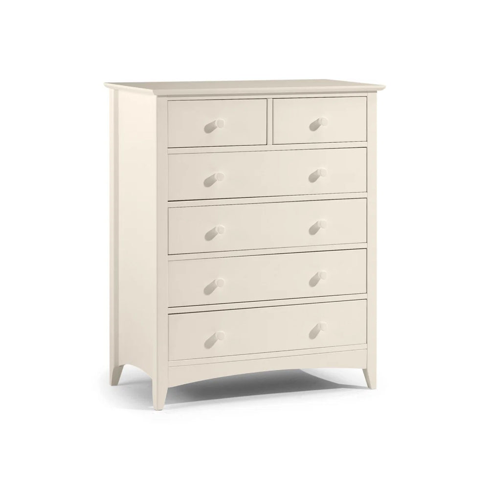 White dresser with multiple drawers on a white background