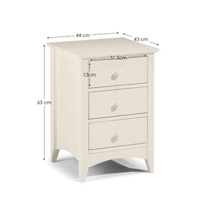 White nightstand with dimensions labeled on a white background