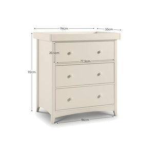 white changing unit with dimensions labeled on a white background