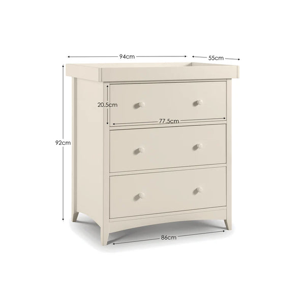 white changing unit with dimensions labeled on a white background