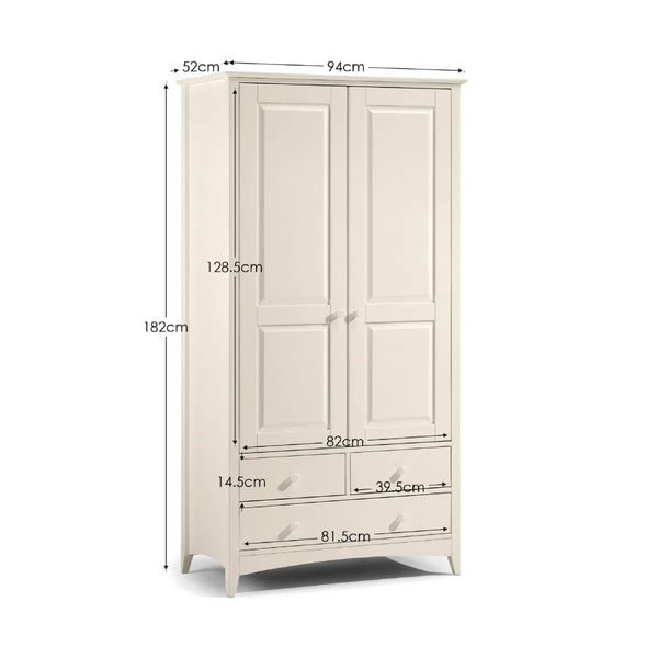 White wardrobe with dimensions labeled on a white background