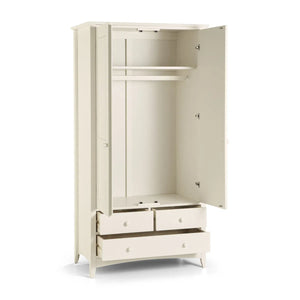 White wardrobe with open doors on a white background