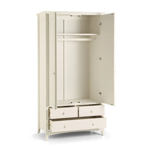 White wardrobe with open doors on a white background