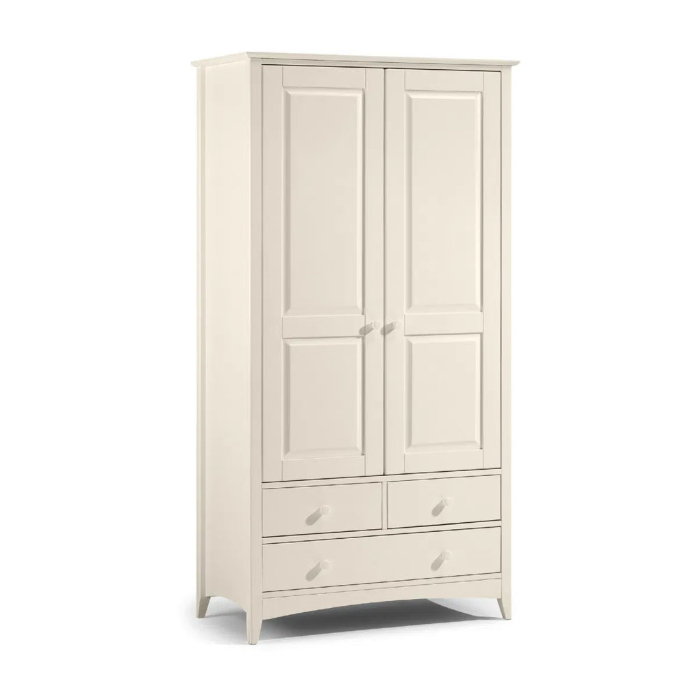 White wardrobe with two doors and two drawers on a white background