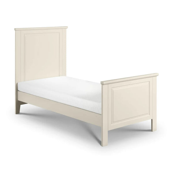 White wooden bed frame on a white background