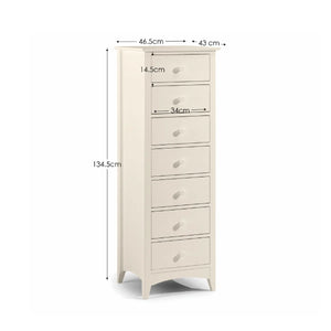 White dresser with dimensions labeled on a white background
