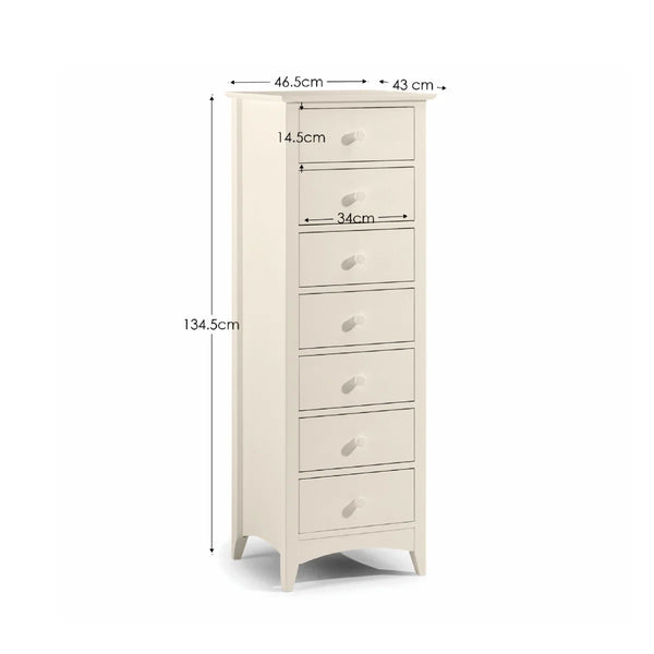 White dresser with dimensions labeled on a white background