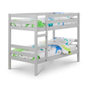 Gray bunk bed with dinosaur-themed bedding on a white background