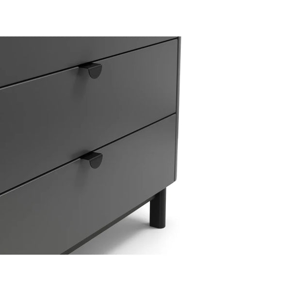 Dark gray dresser with two drawers on a white background