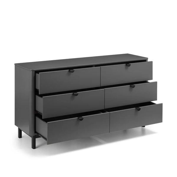 Grey 6 drawer chest with drawers open