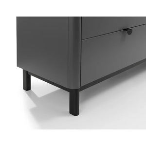 Dark gray dresser with black legs on a white background