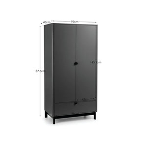 Black cabinet with dimensions labeled on a white background