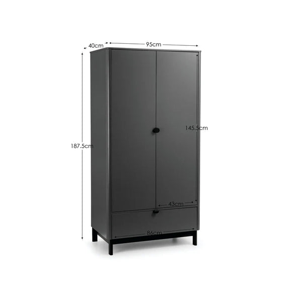 Black cabinet with dimensions labeled on a white background