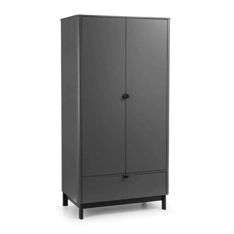 Gray wardrobe with two doors on a white background