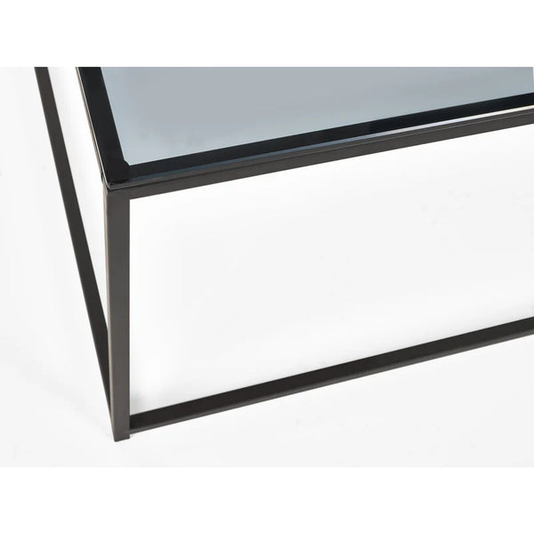 Close-up of a black metal frame with glass on a white background