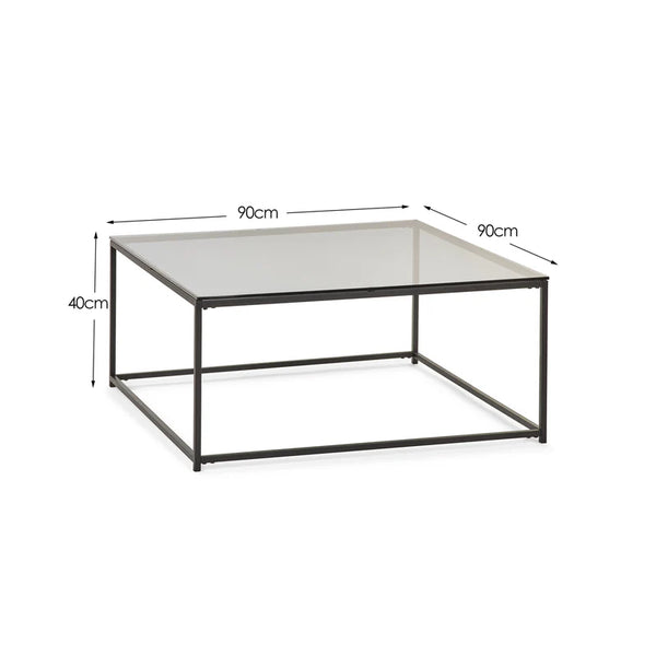 Coffee table with dimensions labeled on a white background