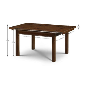 Wooden table with dimensions labeled on a white background