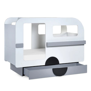 White and gray pet playpen with a black circular mat on a white background