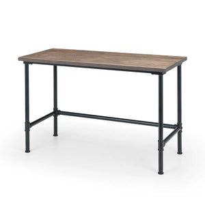 Wooden table with metal legs on a white background