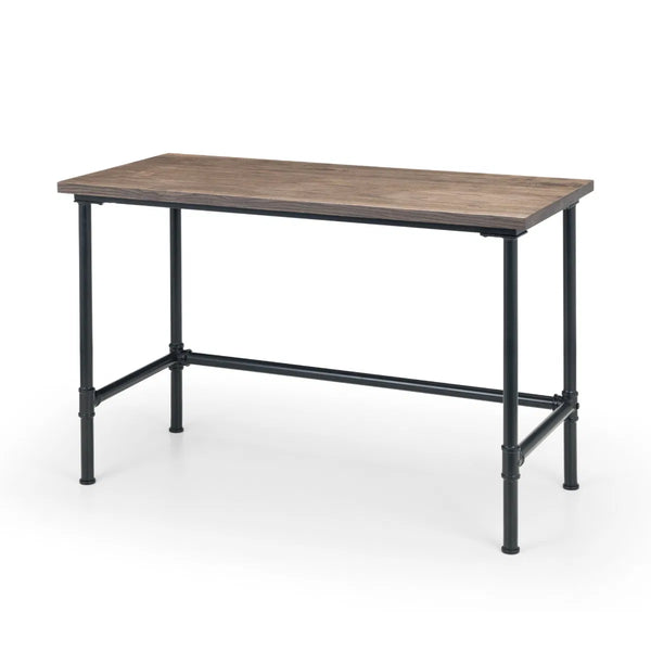 Wooden table with metal legs on a white background