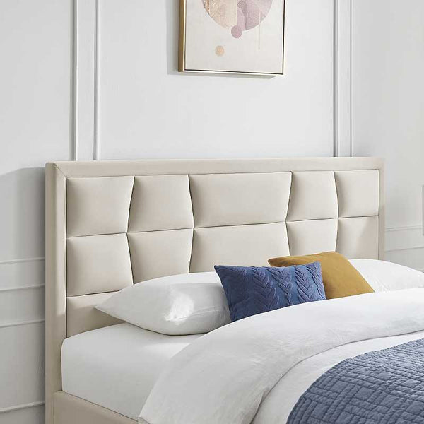 Carole natural velvet bedframe head end detail 