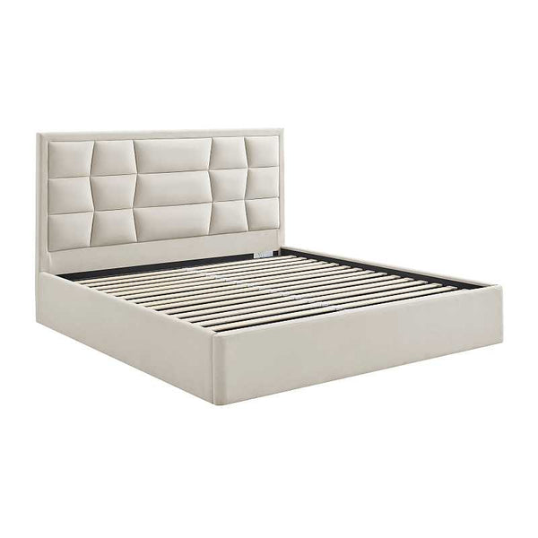 Carole natural velvet ottoman bedframe  white background