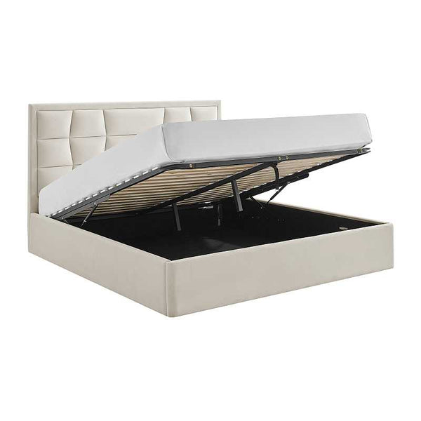 Carole natural velvet ottoman bedframe white background