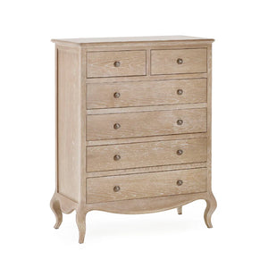 Wooden dresser with multiple drawers on a white background