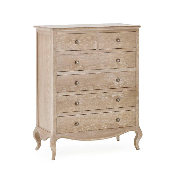 Wooden dresser with multiple drawers on a white background