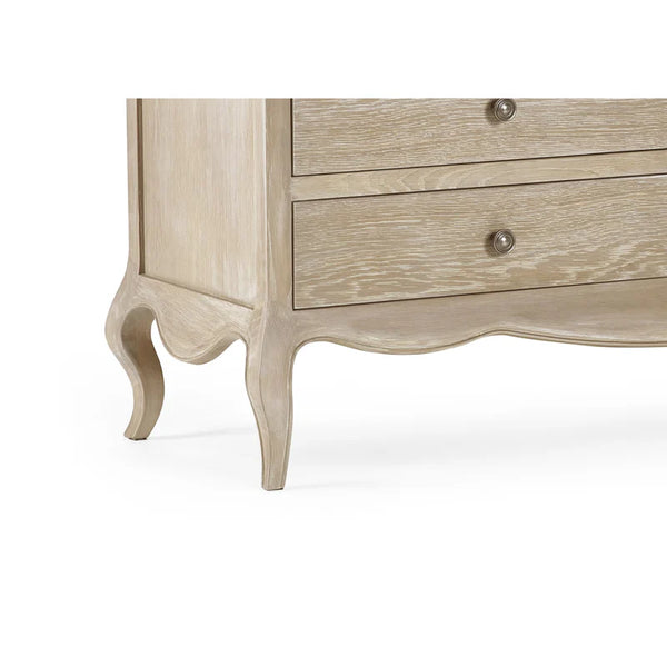 Wooden dresser with curved legs on a white background