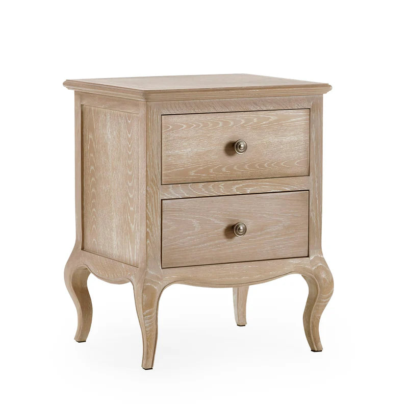 Wooden nightstand with two drawers on a white background