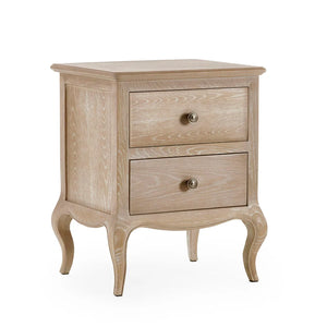 Wooden nightstand with two drawers on a white background