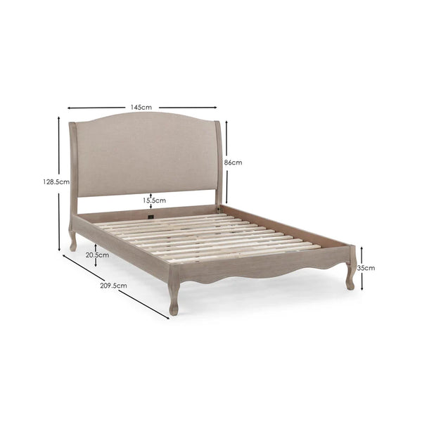 Bed with dimensions labeled on a white background