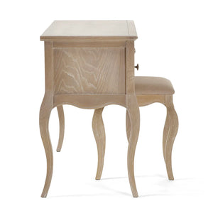 Wooden side table with a matching stool on a white background