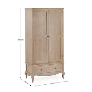 Wooden wardrobe with dimensions on a white background
