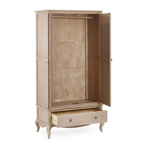 Wooden wardrobe with open doors on a white background