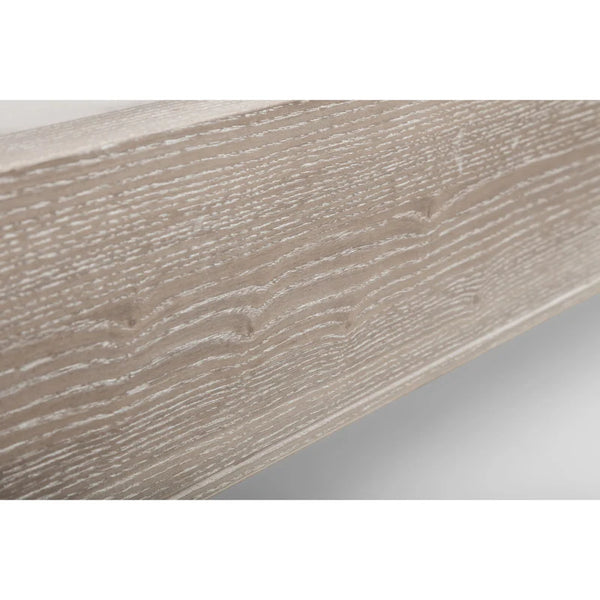 Close-up of a limed oak wooden surface with a light brown finish