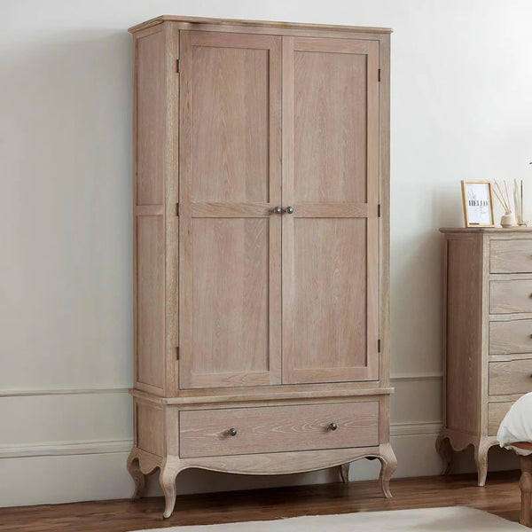 Wooden wardrobe with a drawer in a room setting